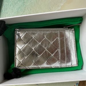 Bottega Veneta Intrecciato Silver Card Holder NWT